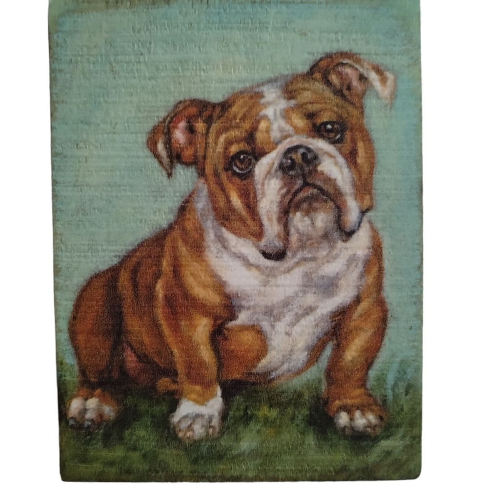 Primitives by Kathy Bulldog Wood Sign Magnet Home Decor Office Gift 4"x3"